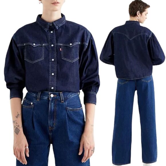 Levis Shirt WMNS XL Denim Pearl Snap Payton Western No Take Backs Rodeo Cowgirl - Picture 1 of 11